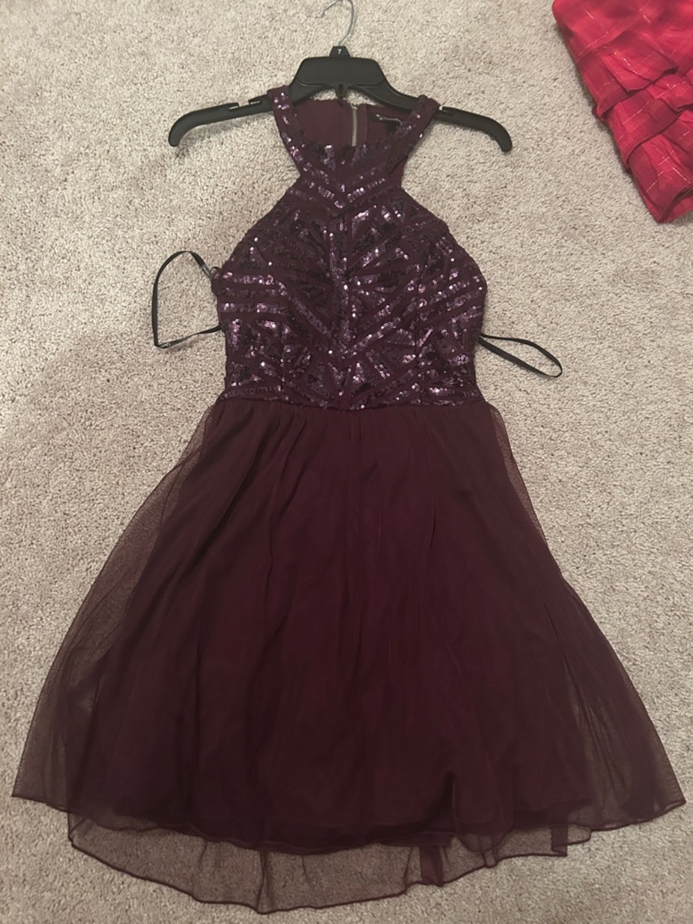 Xtraordinary Purple Sequin Halter Party Dress